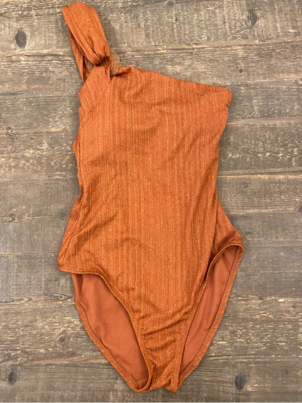 Time and Tru Metallic Copper One-Shoulder Bodysuit